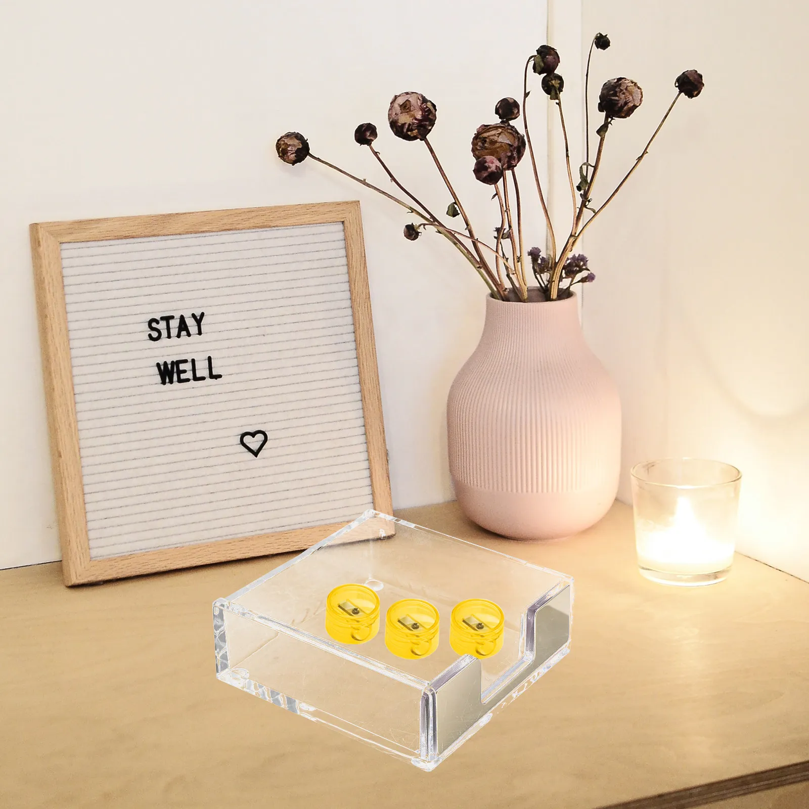 Clear Memo Holder Acrylic Desk Organizer Desktop Notepad Dispenser Paperclip Holder Office Supplies Memo Pads Container