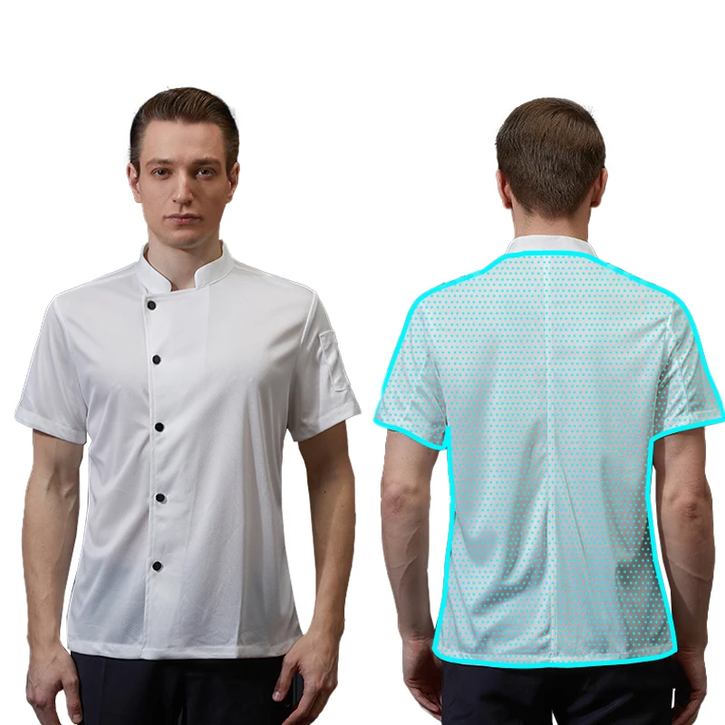 Traje de chef de talla grande para hombres y mujeres, red transpirable 360 °   Camisa de trabajo de cocina de verano, chaqueta de cocinero, uniforme de cocina de restaurante