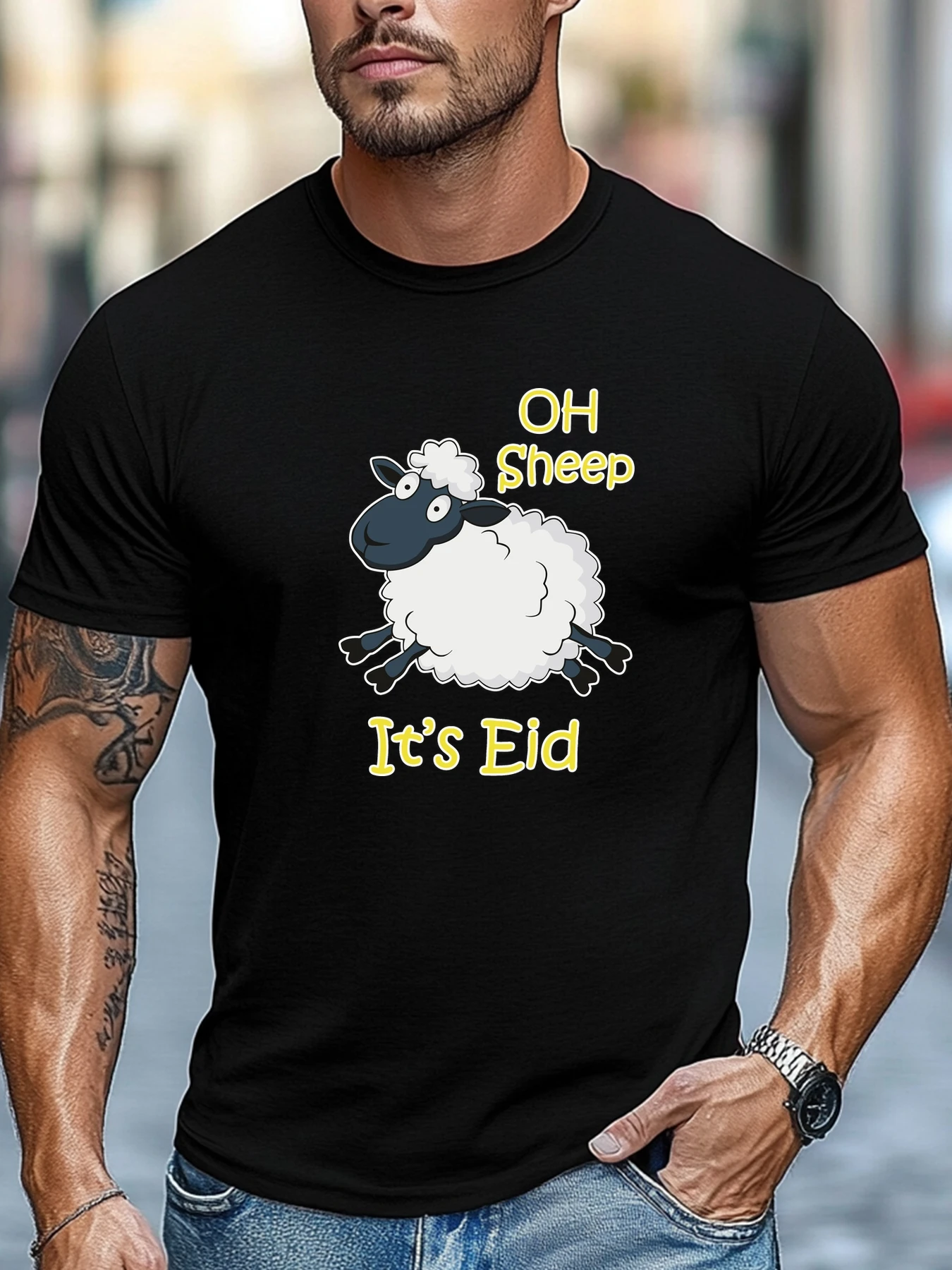 

Мужская футболка с коротким рукавом OH Sheep It 's Eid Graphic Summer Soft Comfort Fit Tee Daily Wear Топы
