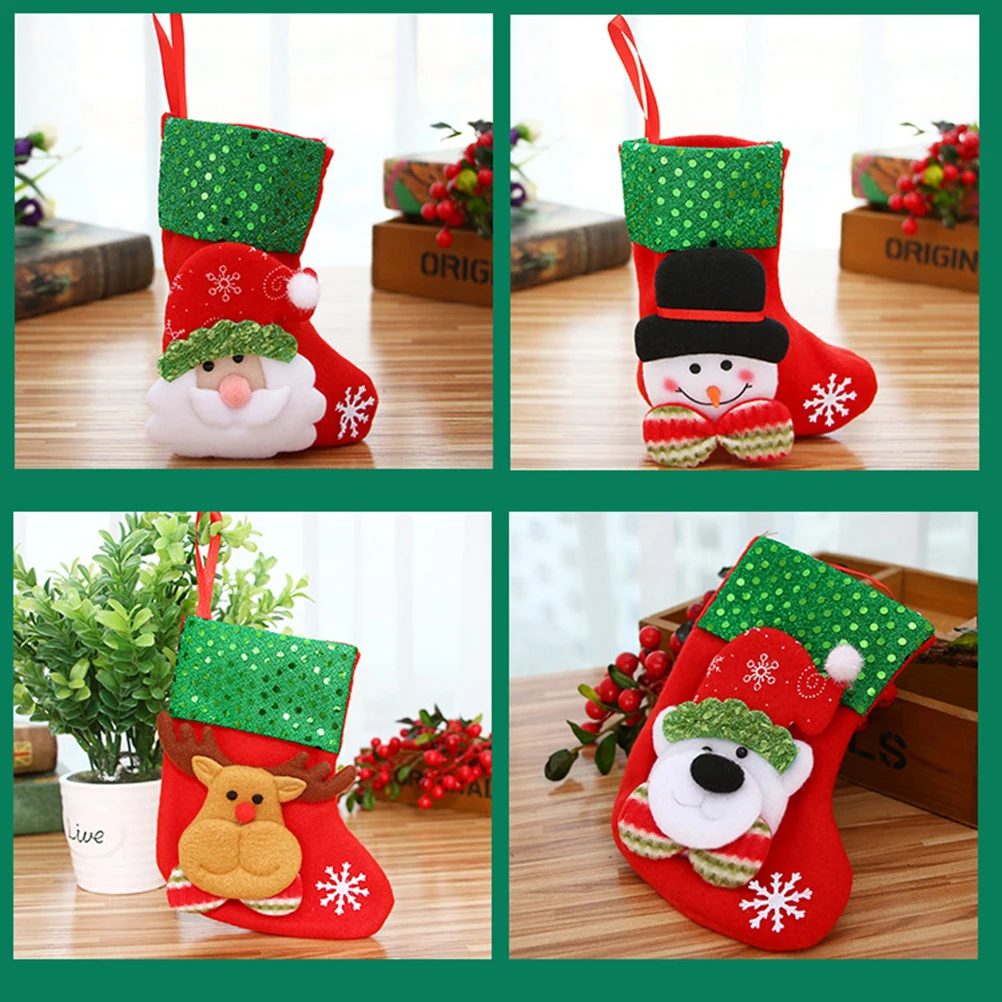 

4Pcs Christmas Hanging Sock Ornaments Classic Xmas Tree Decorations Party Home Office Festival Pendants Deer Bear Snowman Santa