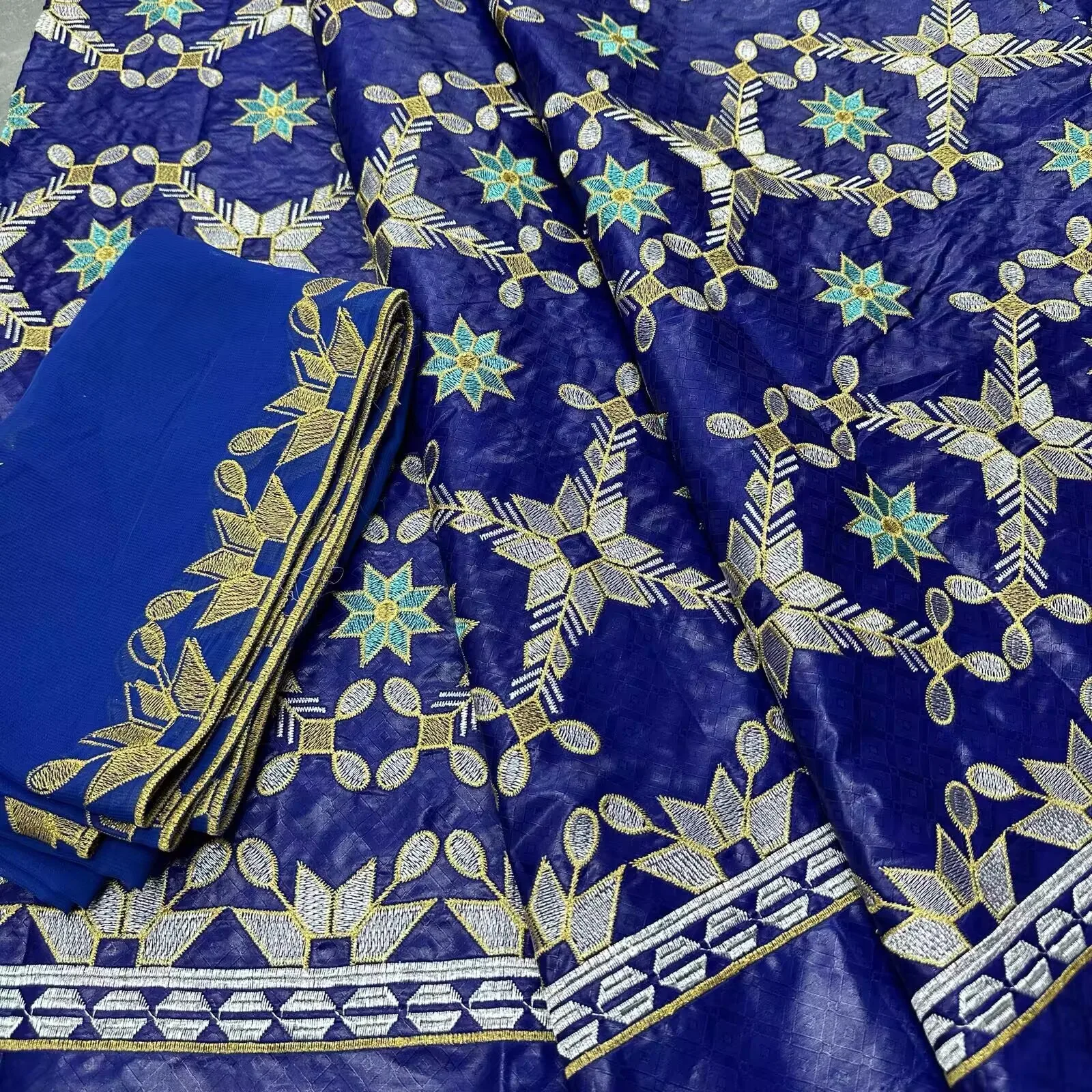 

African Nigerian France Hot Sale Bazin Men's clothing Lace Fabric 1.56cm 5+2yards 2025 for High End Wedding Groom Party Dress