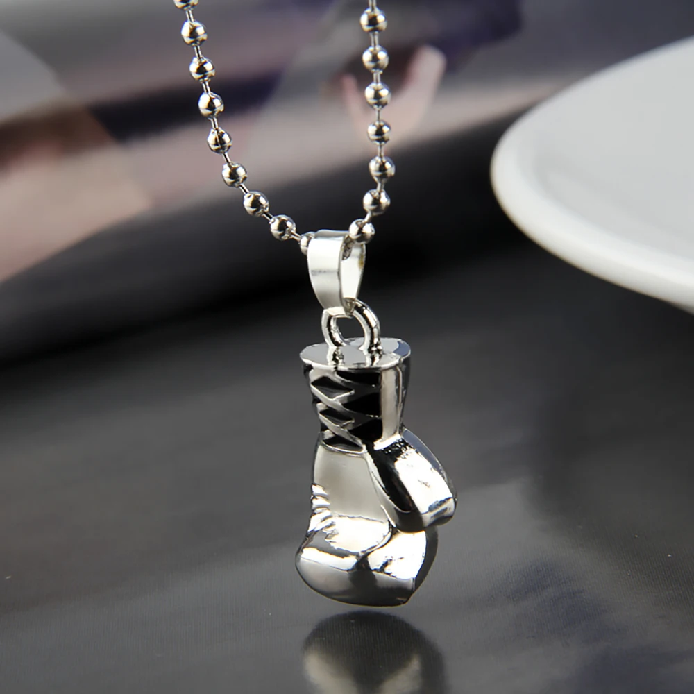Fashion Boxing Gloves Solid Color Pendant Men's Sports Casual Jewelry Hip Hop Necklace Street Black Retro Necklaces Jewelry Gift image 3