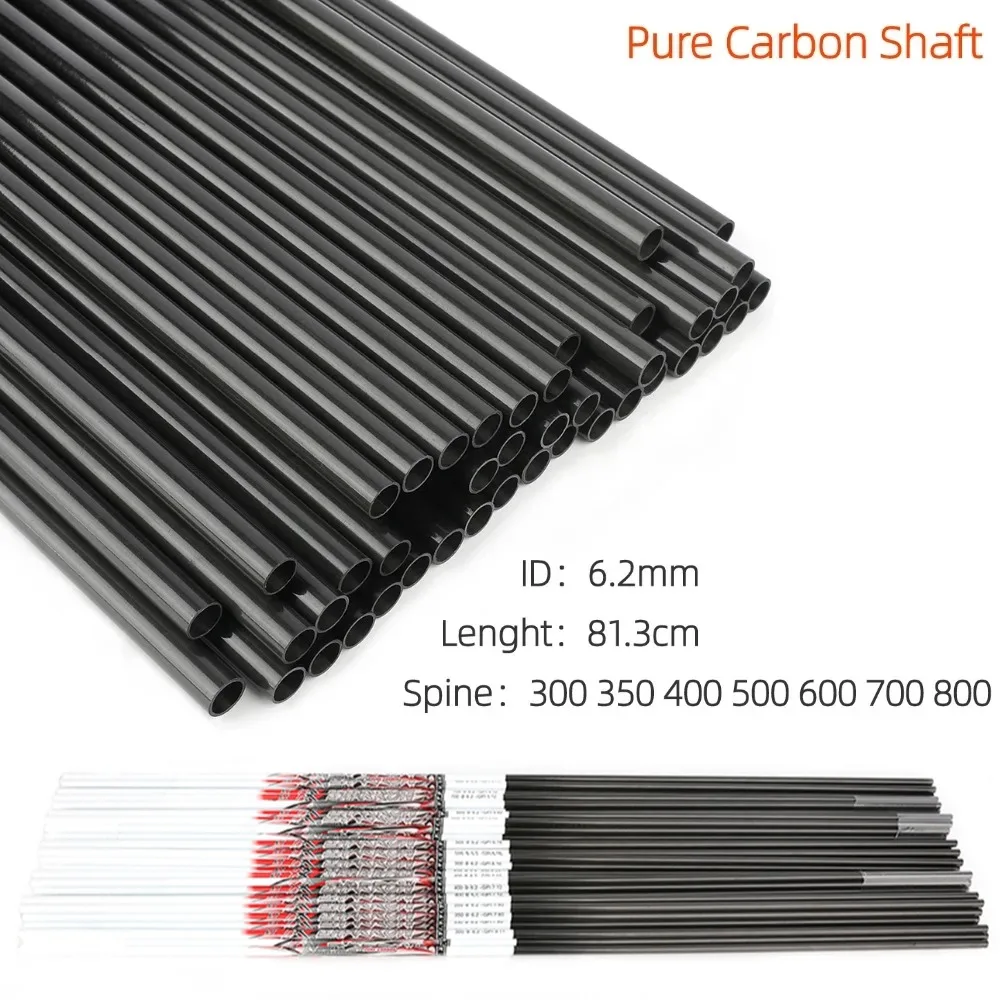 

6/12 шт., древ для стрел из чистого углерода, позвоночник 300-800 ID6,2 мм, OD7,6-7,0 мм для блочного лука, стрельбы из лука, изогнутый лук, длинный лук, охота, стрельба