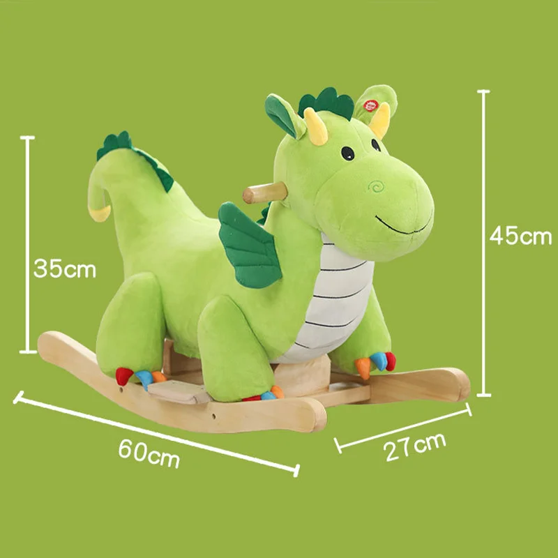 Children\'s Wooden Dinosaur Rocking Horse Soft Plush Stroller Music Balance Chair Baby Toy Kids Boy Birthday Gift