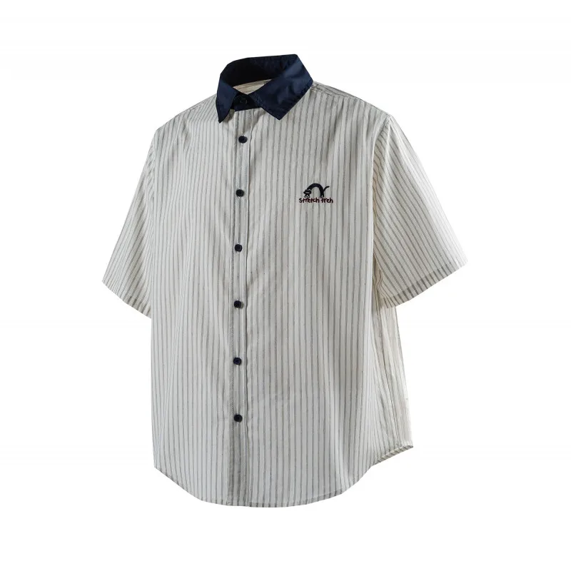 

Embroidered Stripe Short Sleeve Oversize Shirt Men Cityboy Japanese Streetwear Fashion Loose Casual Plus Size Shirts Blouses