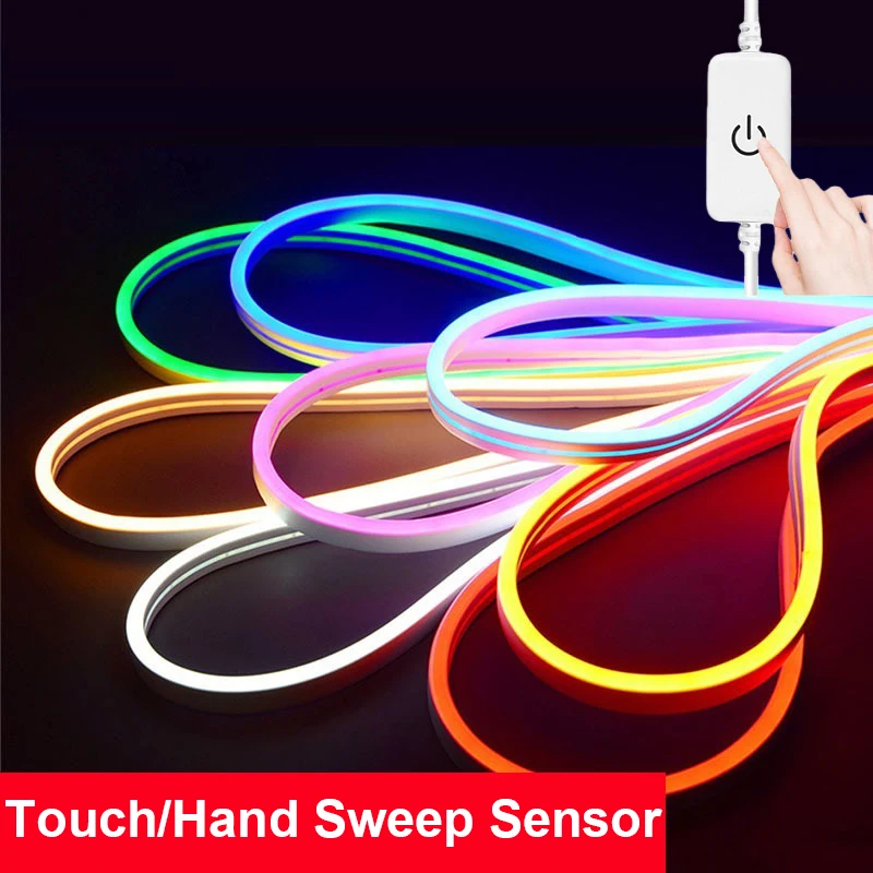 

Светодиодная неоновая лента 12 В с регулируемой яркостью, светодиодная лента 120 светодиодов/м, гибкая неоновая лента, лампа, сенсорный датчик ручной развертки, освещение для украшения дома