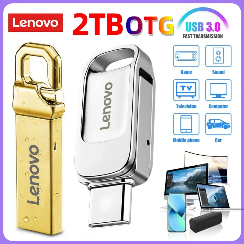 Lenovo-Clé USB de type C multifonctionnelle, clé USB, disque mémoire OTG, 2 en 1, 2 To, 1 To, 512 Go, 256 Go, 128 Go