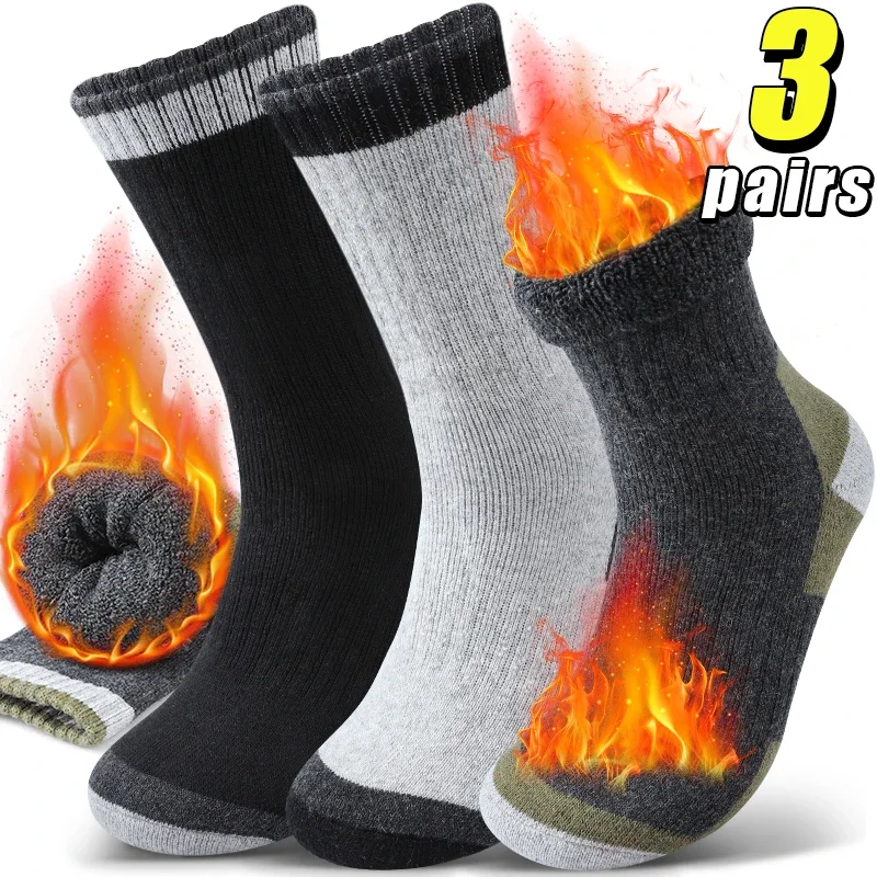 

3 Pairs Winter Thermal Wool Crew Socks Men Moisture Wicking Hiking Sock Plush Lined Breathable Durable Cycling Sock Women