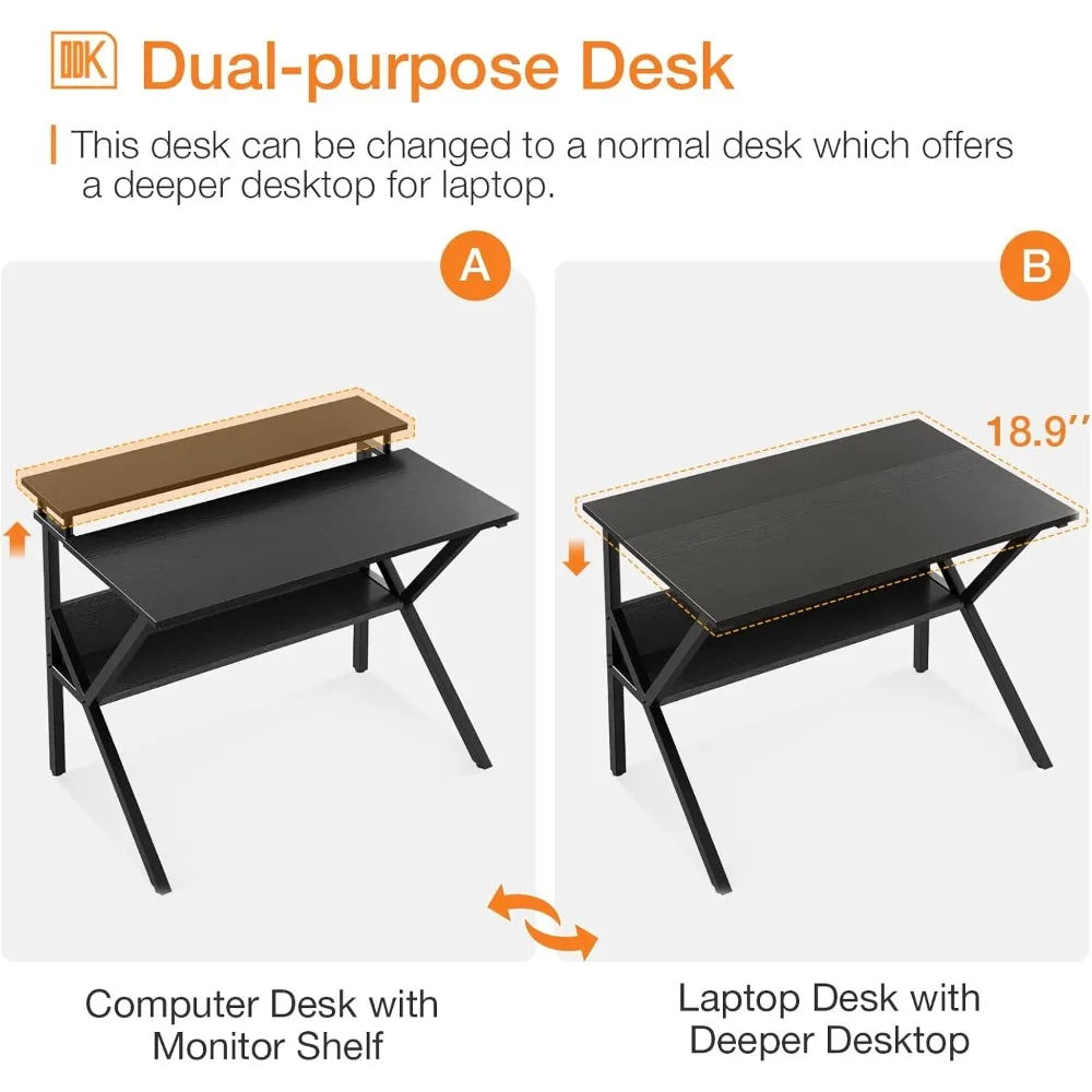 مكتب مدمج مقاس 27.5 بوصة مع مساحة تخزين للمساحات الصغيرة، وطاولة دراسة الكمبيوتر مع حامل شاشة للاستخدام المنزلي والمكاتب #5