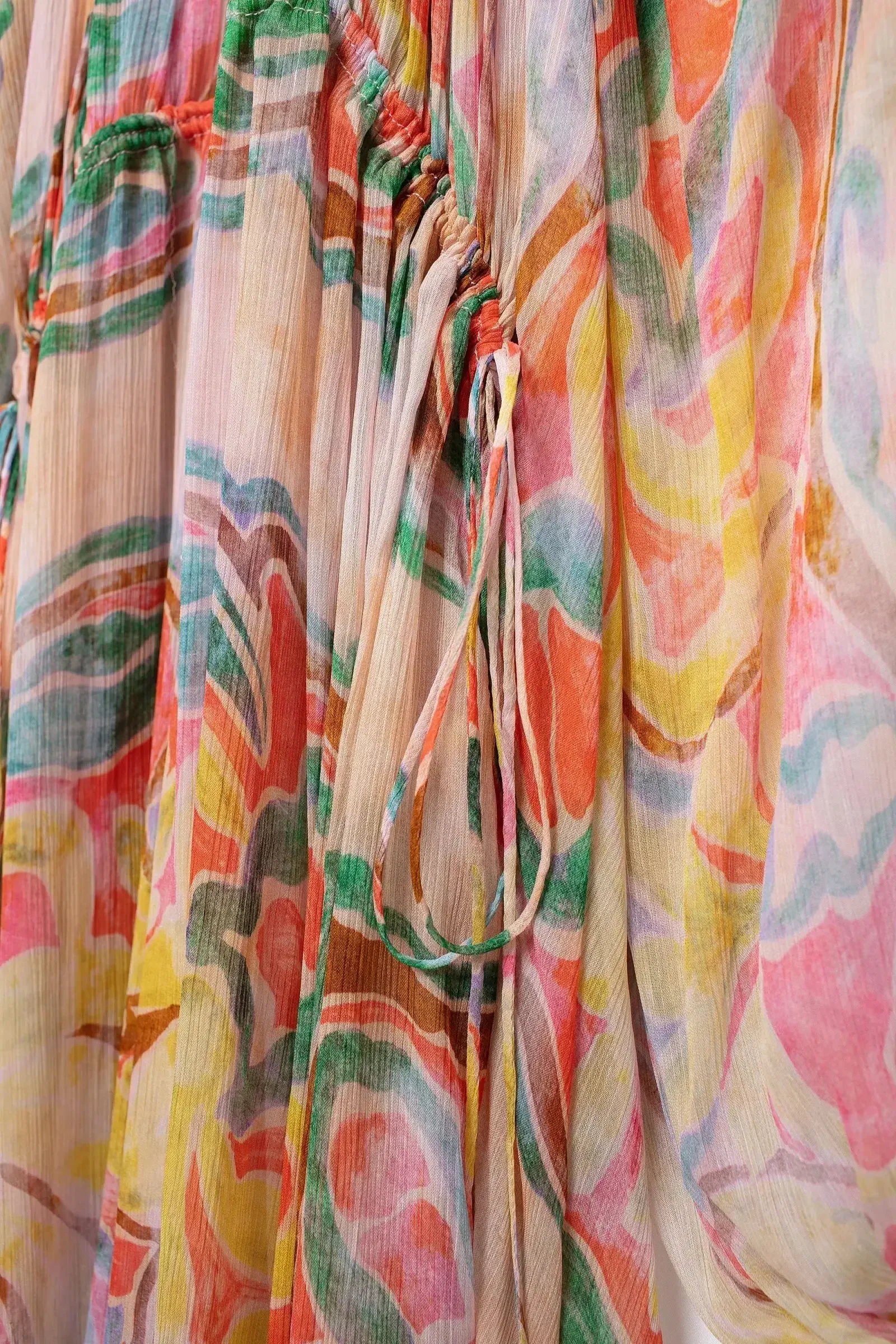 Summer Tulle Printed Pleat Long Dresses For Women 2025 Loose Lantern Sleeve Party Dresses Holiday Dress Elegant Vestidos