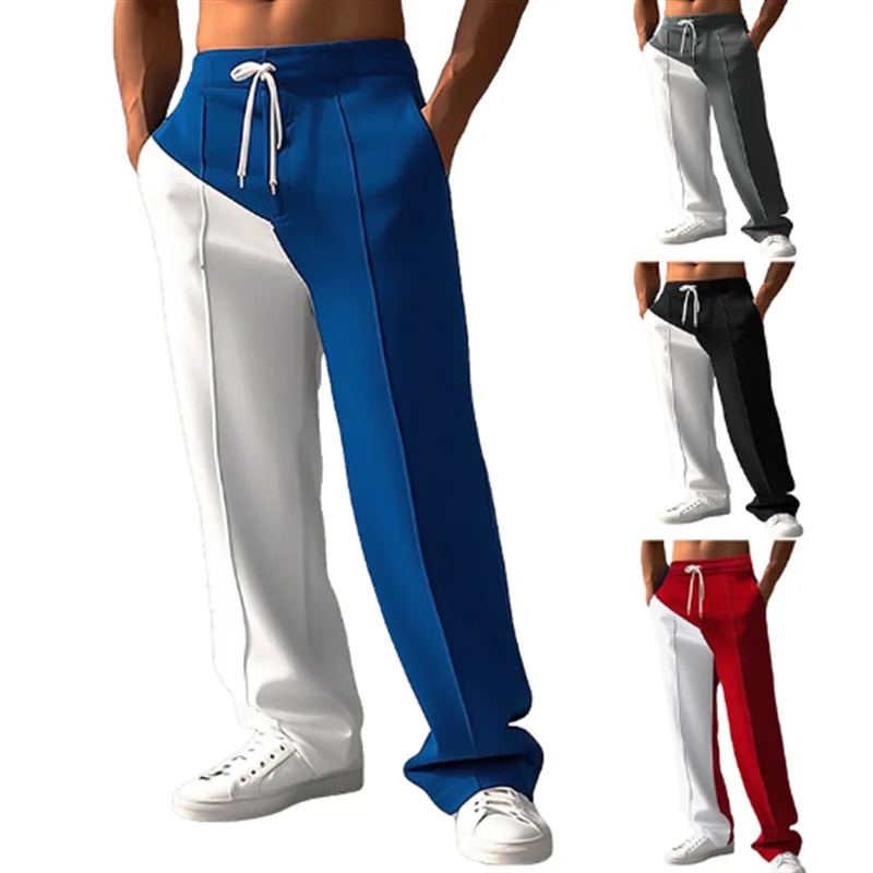 Мужские спортивные брюки свободного покроя с цветными блоками на шнурке, повседневные прямые брюки уличной моды