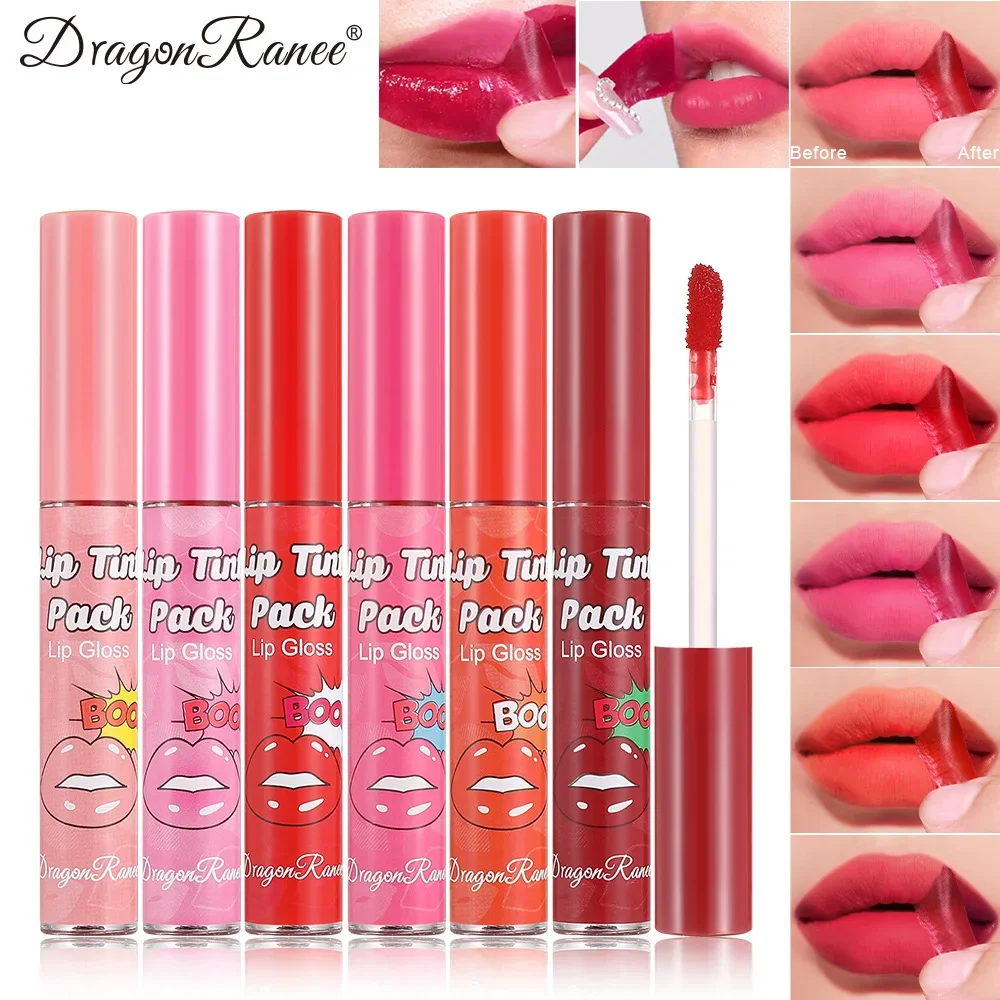 Peel-Off Lip Glaze Set Waterproof Long-Lasting & Non-Transfer Matte Sexy Red Tear-Off Liquid Lip Tattoo