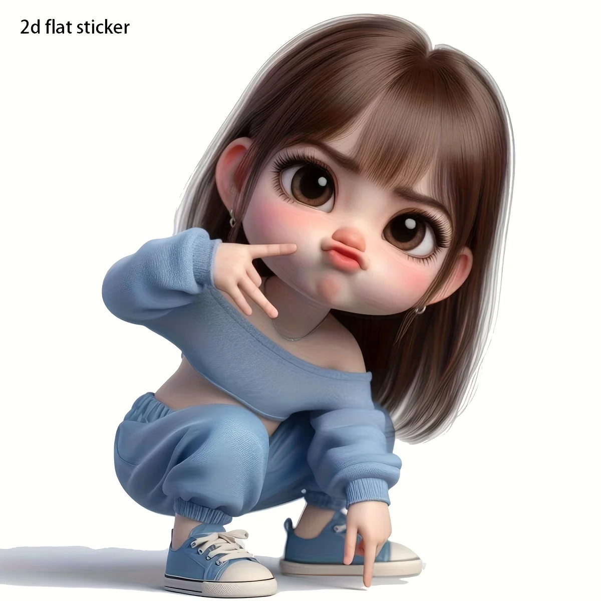 1Pc Cute Blue Outfit Pouting Girl Waterproof Vinyl Sticker Decal For Car Motorcycle Laptop Window DIY Decor Accessories