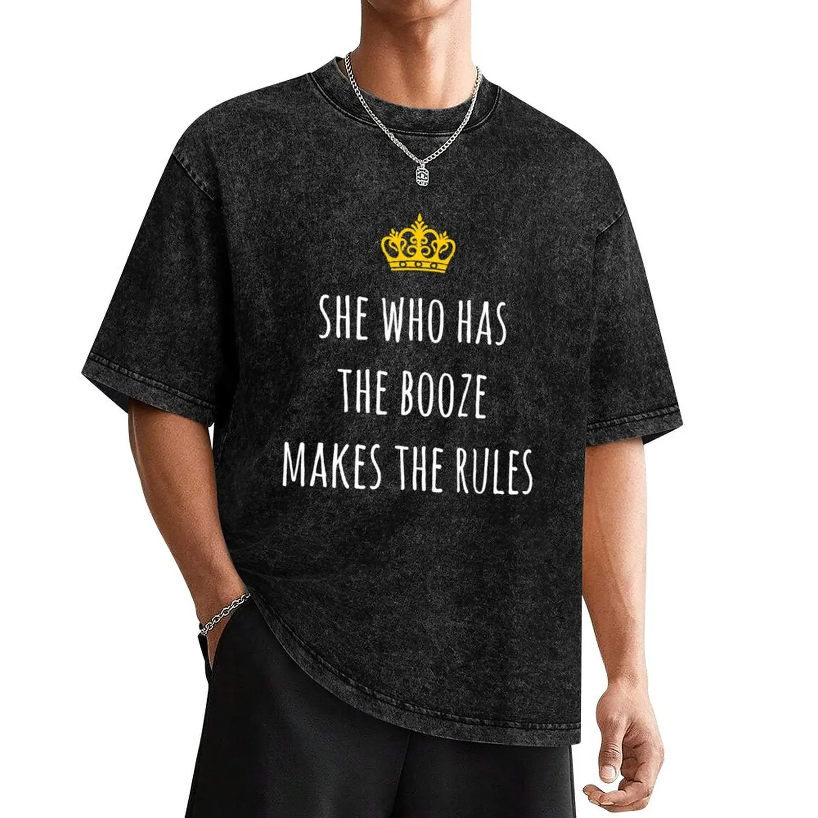 

She Who Has The Booze Makes The Rules Funny Bartender Print T-Shirt aesthetic clothes custom shirt baggy shirts Men's t-shirt