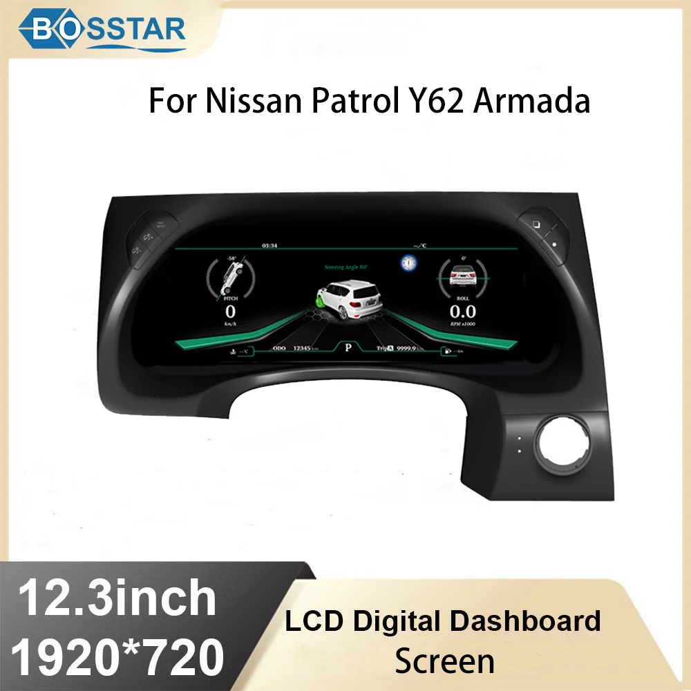 

12.3 Inch LCD Dashboard For Nissan Patrol Y62 Armada Car Instrument Cruiser LINUX System Speedometer Cockpit Panel Gauge