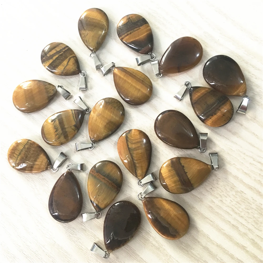 New! Natural Tiger Eye Flat Water Drop Slide Stone Pendants &Necklaces for Womem Jewelry Making 24x16x6mm 50pcs Wholesale Lot