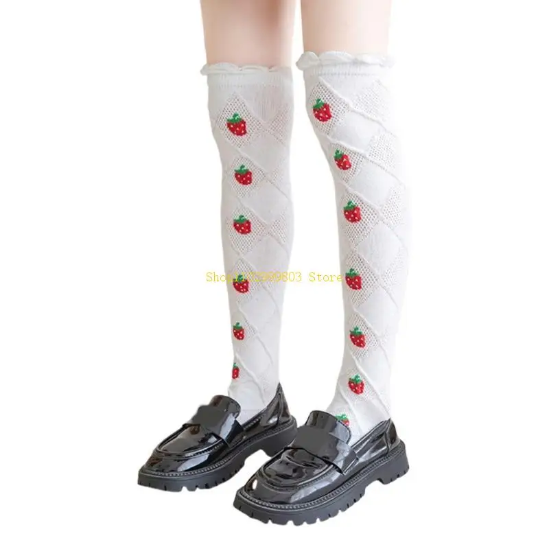 1 Pair Children's Strawberry Printed Socks Spring Autumn Girls Long Tube Socks Beautiful Infants Kids High Tube Socks J0MF