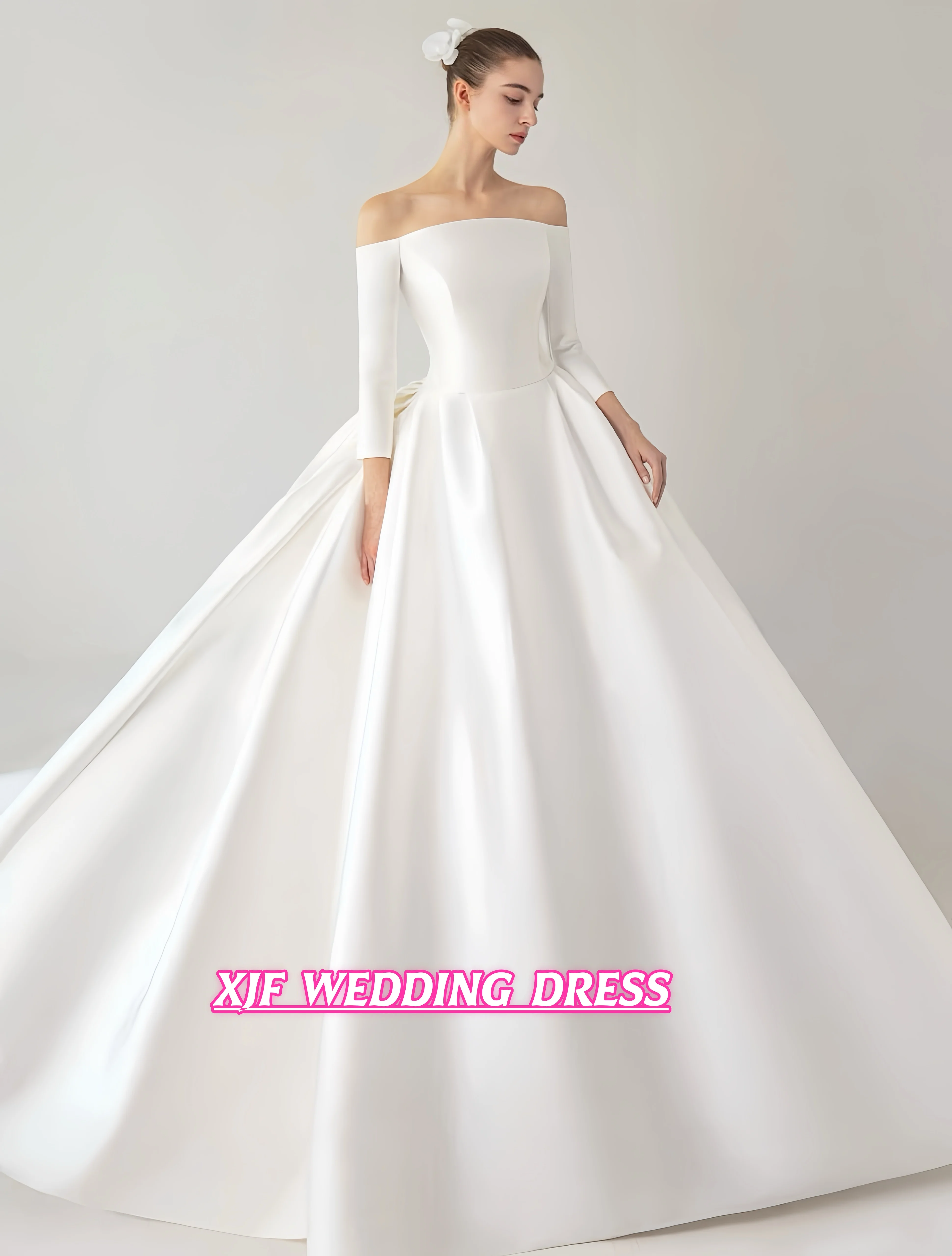 

Индивидуальный пошив: свадебное платье без бретелек с длинными рукавами, бальное платье из атласа, свадебное платье, vestidos de novia.