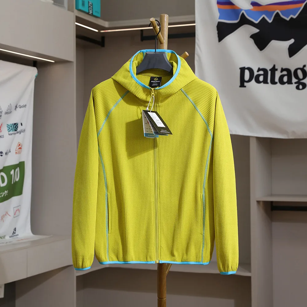 Unisex Outdoor Schnelltrocknende Waffel-Kapuzenjacke - Atmungsaktives & Schweißableitendes Reißverschluss-Oberteil für Frühlings- & Sommerwanderungen – Detail 7