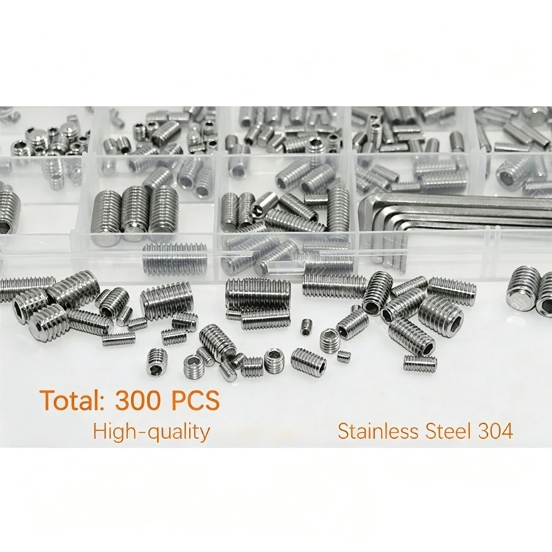 300-Fastener Set Screw Assortment with Recessed Drive and Clear Divided Storage Case for Mechanical Repair and Hardware