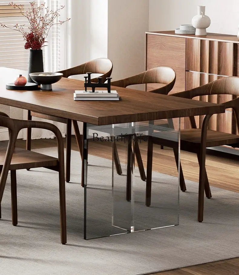 French acrylic solid wood suspended dining table walnut log dining table