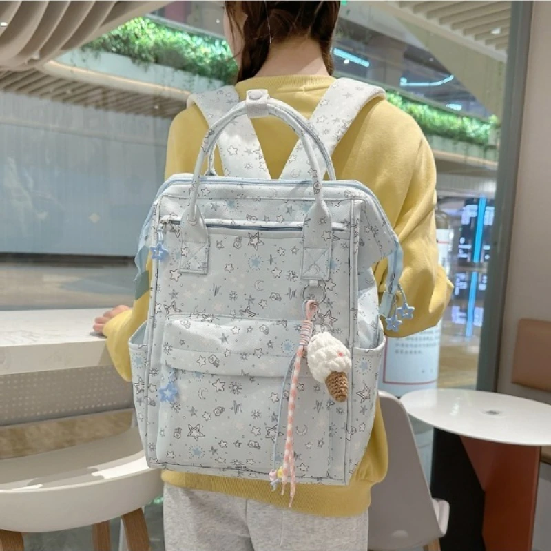traveasy-brand-2026-new-ins-style-star-pattern-backpack-student-teen-nylon-lightweight-schoolbag-travel-outdoor-bag