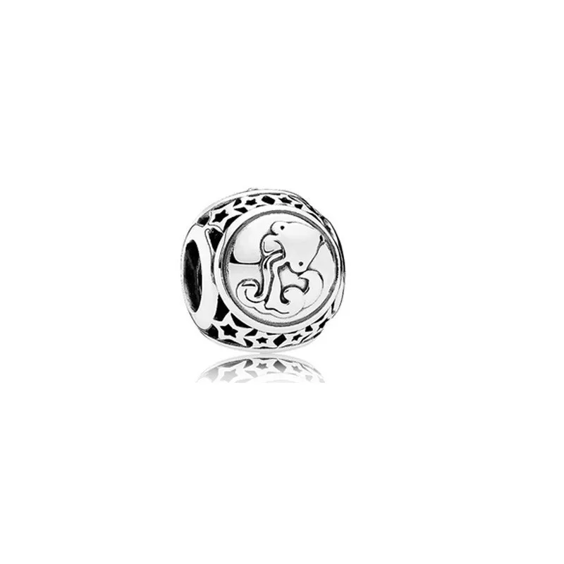 925 Sterling Silver Bead 12 Zodiac Star Sign Aries Cancer Libra Pisces Charm Fit Fashion Women Bracelet Bangle Gift DIY Jewelry