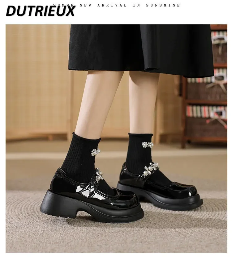 

Leather Mary Jane Shoes 2025 New Thick Heel Japanese Style Platform Casual Elegant Sweet Cute Women's Pumps Spring Autumn