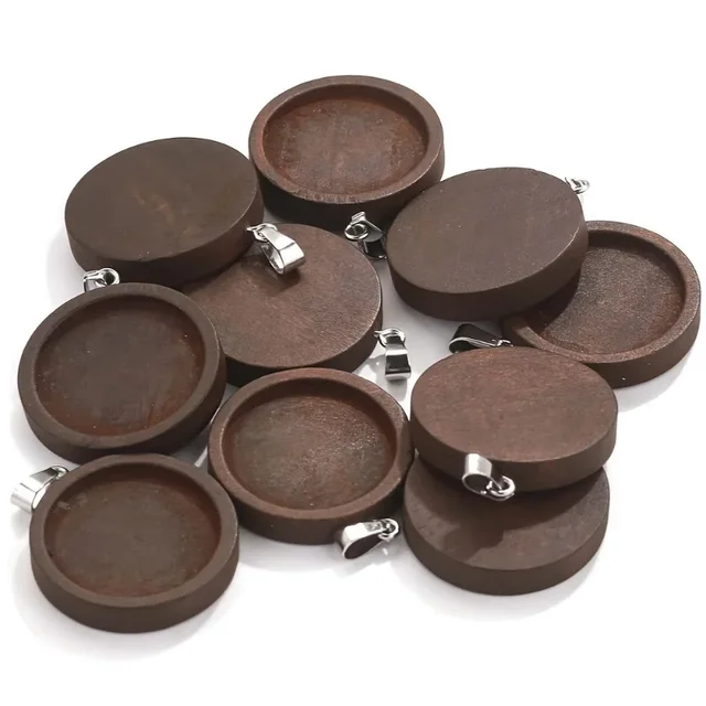 Brown Wooden Round Blank Pendant Wood Pendant Tray Accessories 3