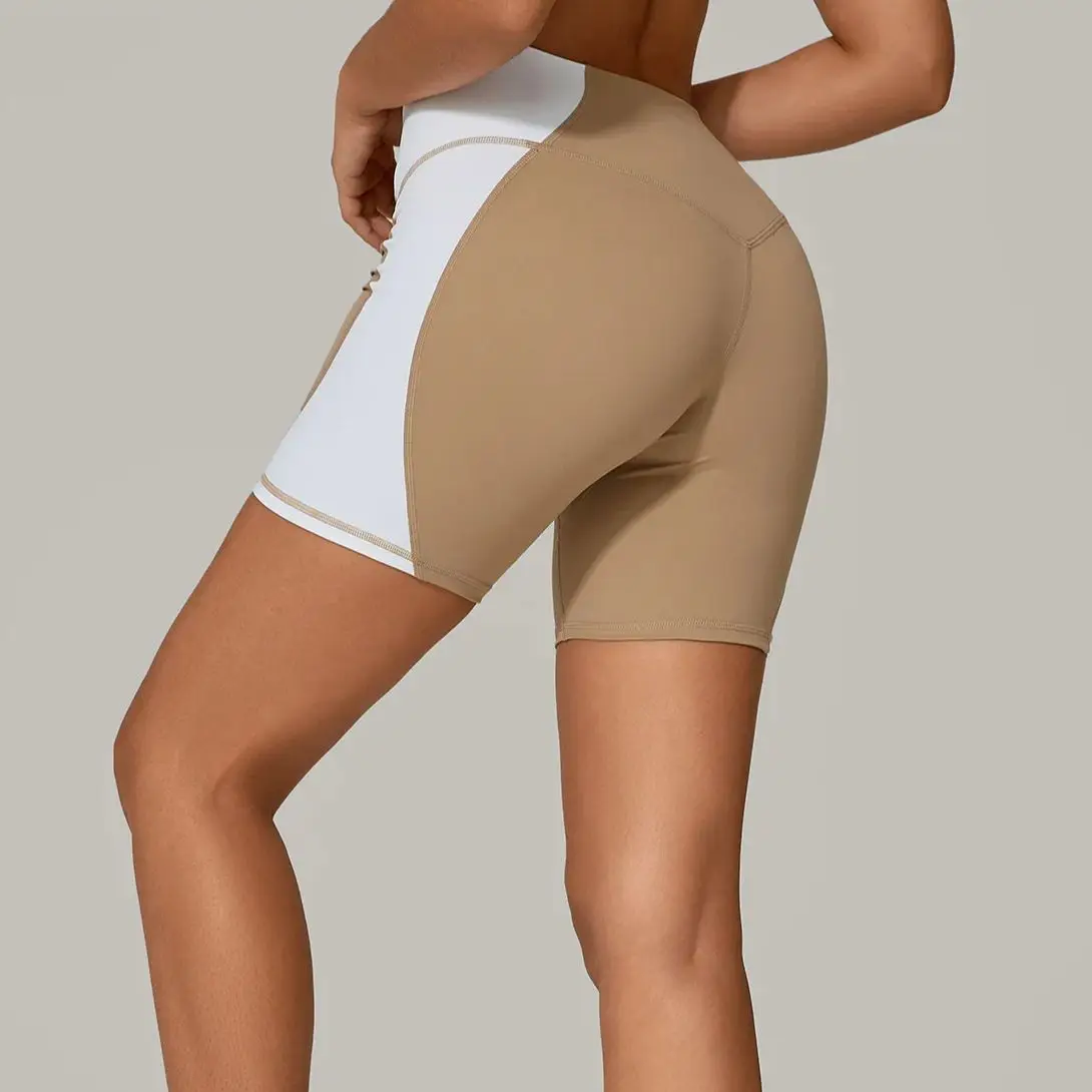 

Color Block Yoga Shorts Women's Fitness Shorts Running Cycling Shorts Breathable Sports Leggings High Waist Workout Gym Shorts