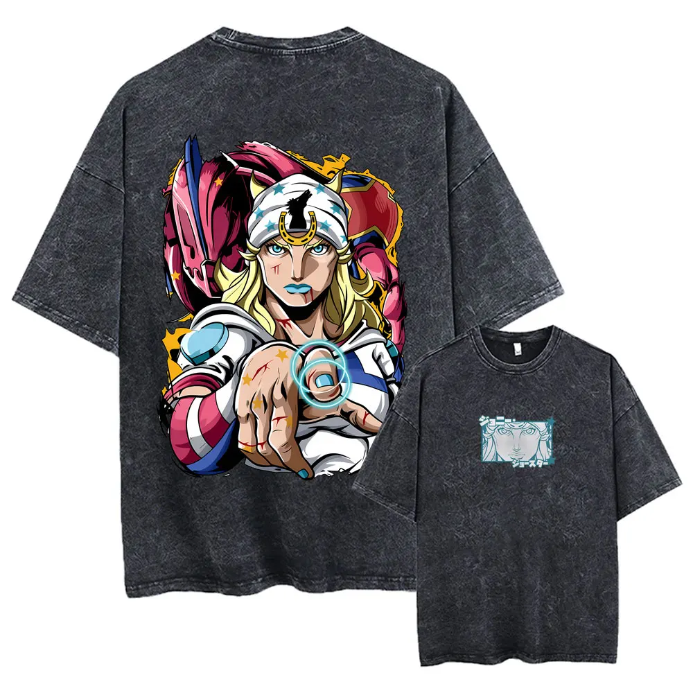 Anime Jojo Bizarre Adventure T-shirt Manga Jotaro Kujo Vintage Washed T Shirt Men Women Cotton Casual Oversized O-Neck T-shirts