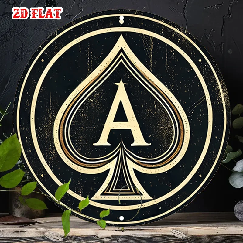 

2D плоская круглая алюминиевая табличка с классическим дизайном и тематикой блэкджека, выполненная в элегантном деревенском стиле. Этот металлический стенд