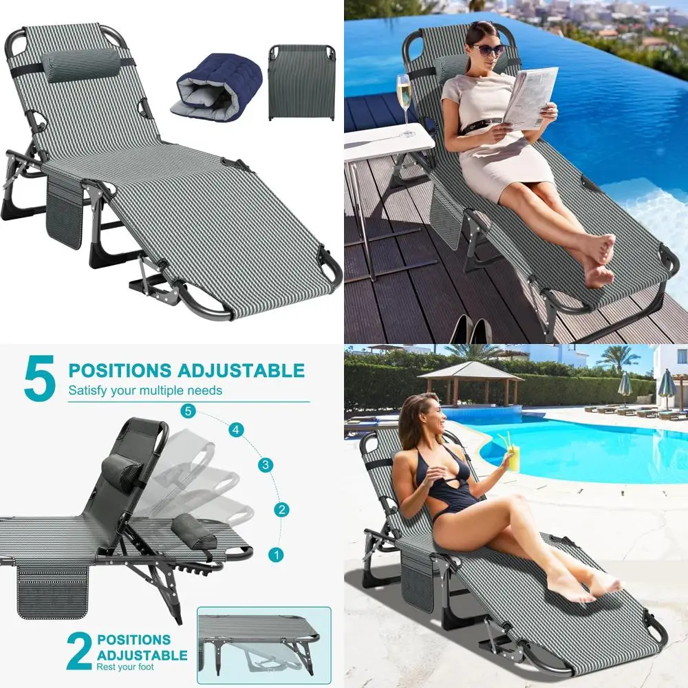 Espreguiçadeira dobrável para exterior resistente com almofada – Espreguiçadeira de praia portátil para relaxamento e conforto