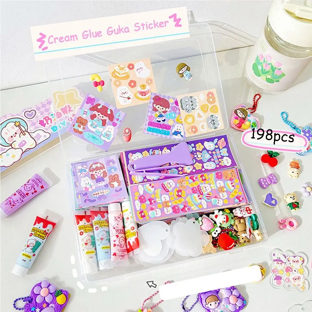 

Cartoon DIY Gooka Plate Tools Cartoon Handmade Toy Cream Guka Sticker Set Cream Glue Tweezers Stationery