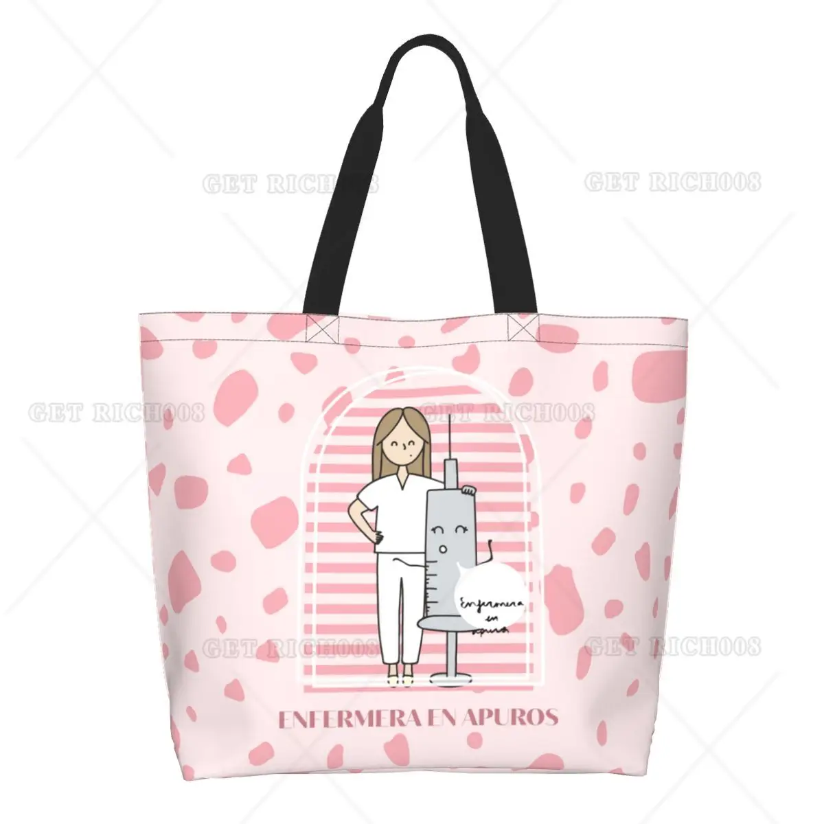 Bolsa de comestibles de gran capacidad para hombre y mujer, bolsas de compras con rayas rosas, para Doctor, Enfermera, Apuros, Ulzzang