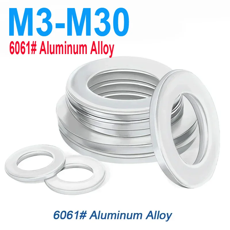

6061# Aluminum Alloy M3 M5 M6 M8 M10~ M30 Gasket Ultra-thin Metal Screw Flat Washer Standard Thickness-Increasing Meson Washer
