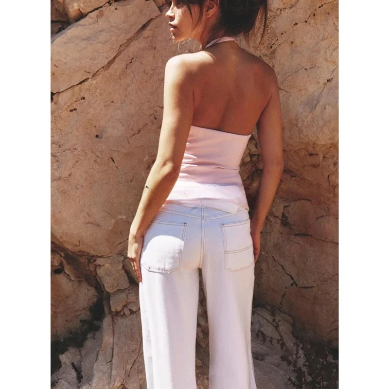 

Summer New Women's Design Knot Ne Hanging Bal ort Top Commute Sle Pure Color Polyester Fiber Blouse