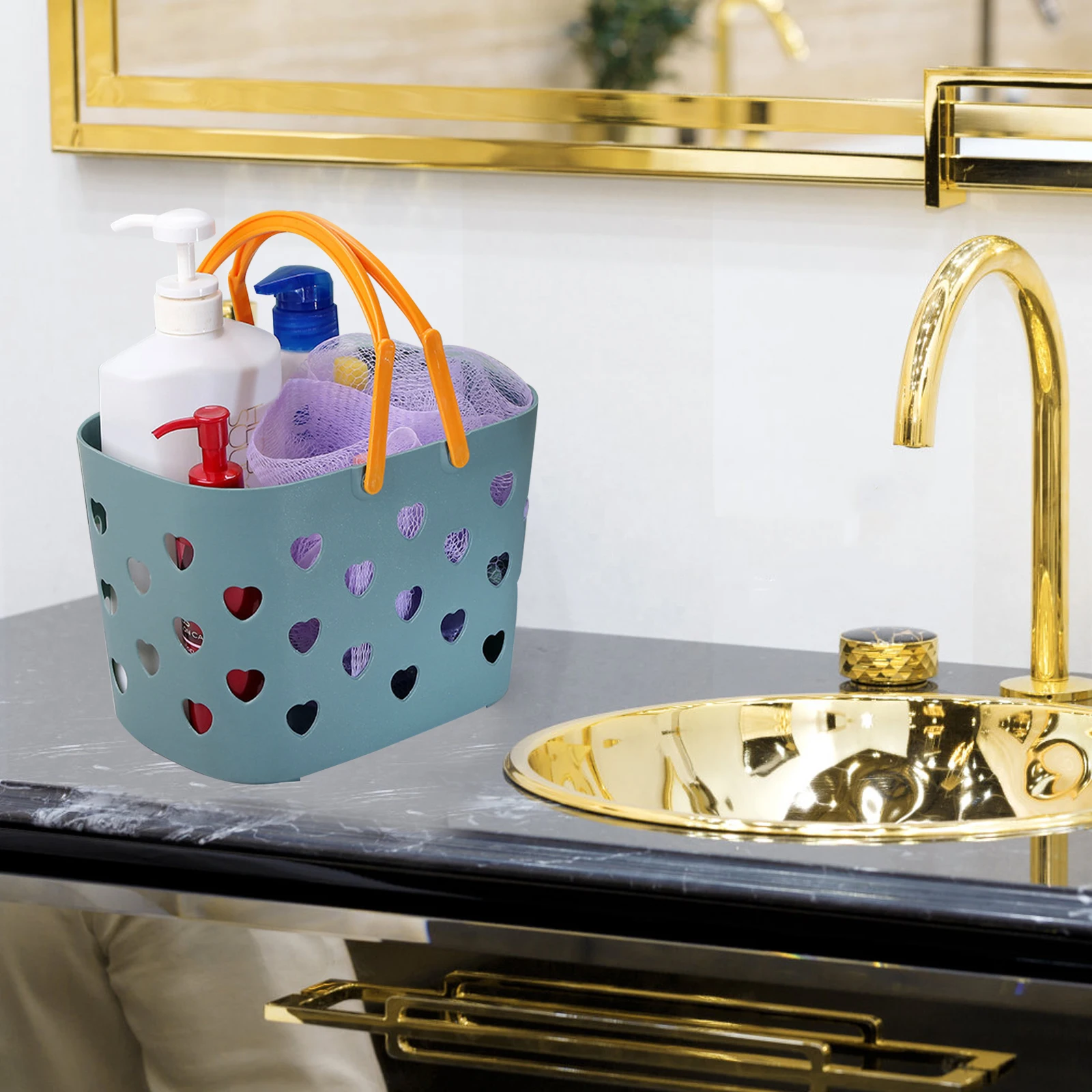 

3pcs Bathroom Storage Baskets Household Organizer Plastic Toiletries Holder Portable Shower Basket Hollow-Out Storage Container