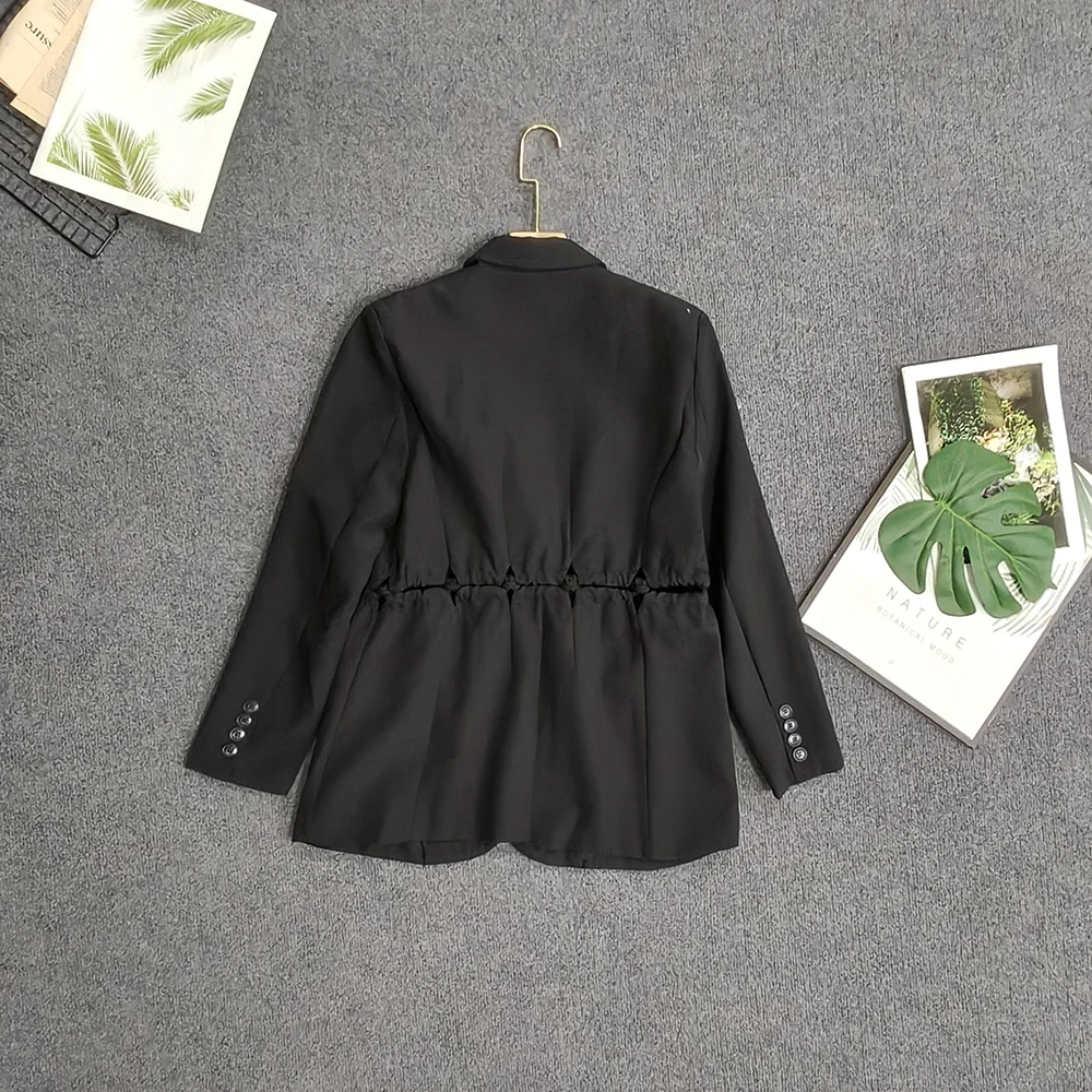 TWOTWINSTYLE Casual Trend Hollow Out Jackets For Women V Neck Long Sleeve Spliced Button Spring Chic Jacket Female New VJA784736