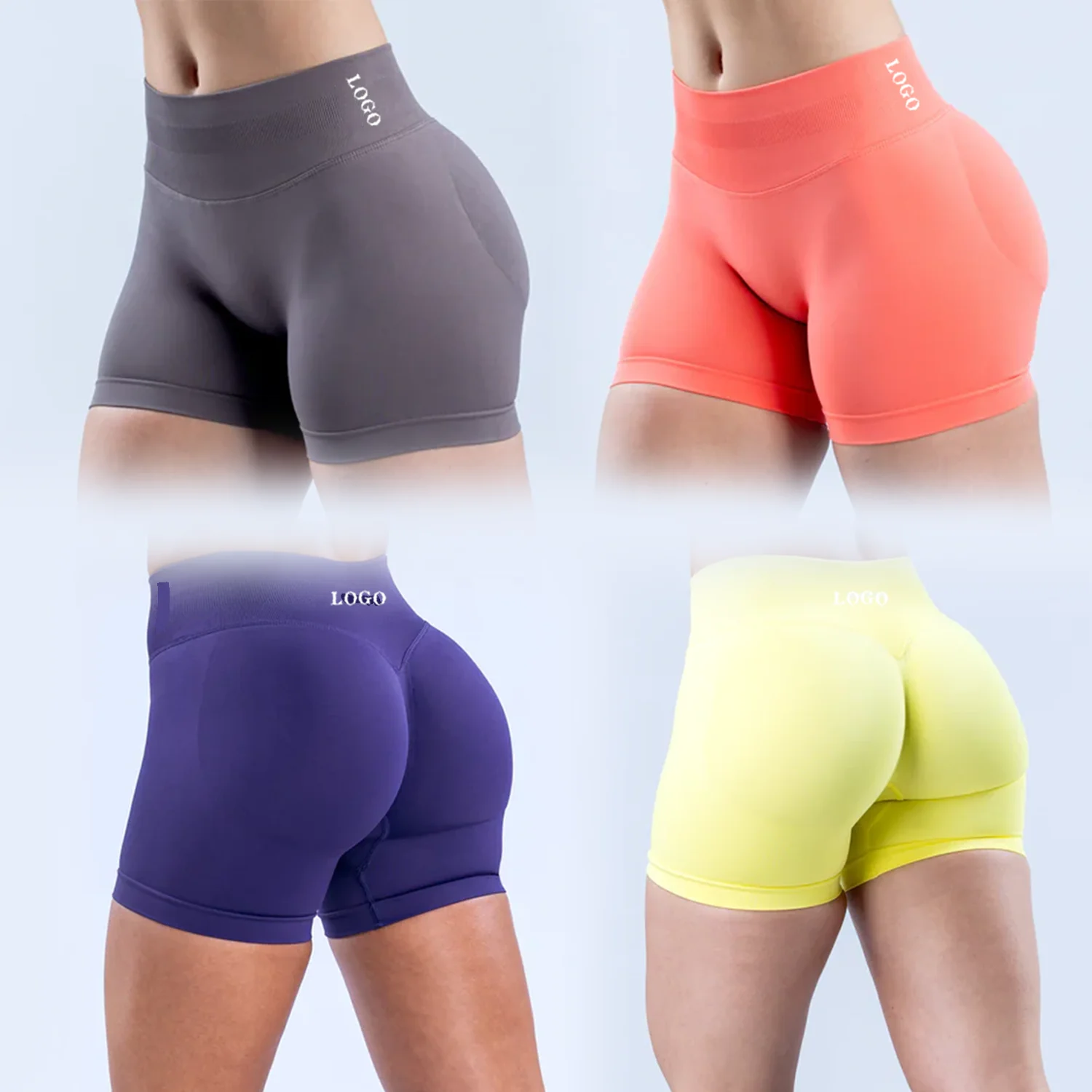 

DF Impact Shorts with Logo 4.5'' Low Waist Seamless Yoga Shorts Scrunch Bum Gym Shorts Workout Biker Short Stretch Fitness Short