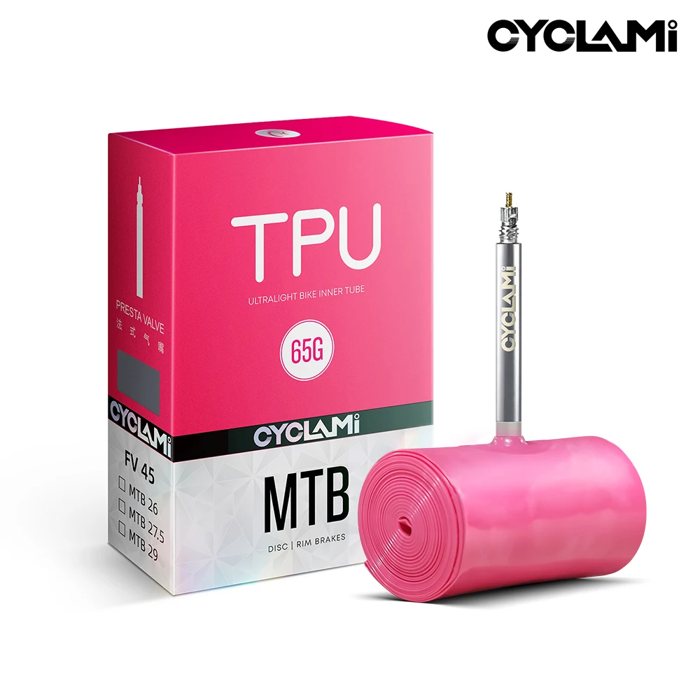 CYCLAMI Fahrradschlauch Ultraleichter TPU-Schlauch Metall-Presta-Ventil FV Fahrradzubehör für Mountainbikes 1,9 - 2,5 Zoll MTB 29 27,5 26