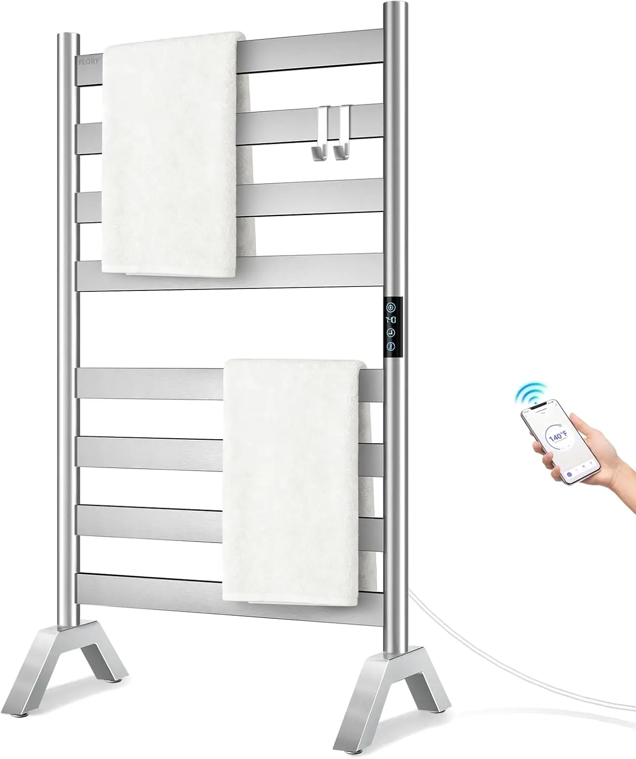 

Электрический полотенцесушитель с Wi-Fi, напольный/настенный, 8 секций, никелированное серебро