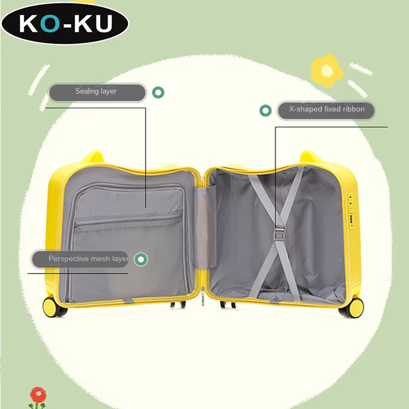 KO-KU 18 Inch Suitcase Children can Ride Aluminium Alloy Luggage TSA Combination Lock Universal Wheel Cute Kid\'s Boarding Box