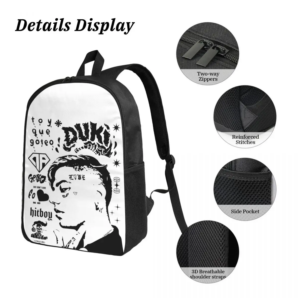 Duki Hip Hop กระเป๋าเป้สะพายหลังนักเรียนชายหญิง BookBag กระเป๋าโรงเรียนแล็ปท็อปไหล่กระเป๋า 3 PS ถุงอาหารกลางวันฉนวนดินสอกรณี