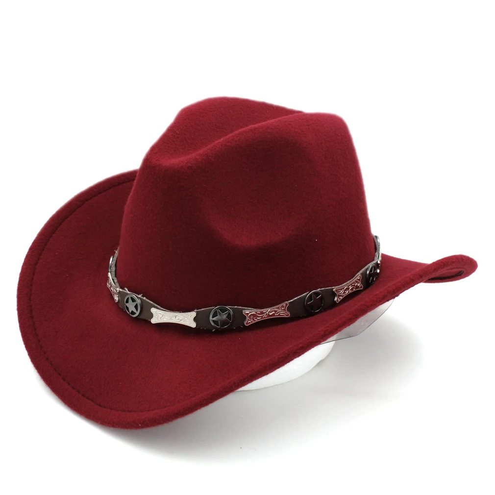 Cappello da cowboy occidentale da uomo da donna a tesa larga con cintura in pelle Costume da cowgirl Cappelli stile Fedora Chapeau per feste in maschera di compleanno
