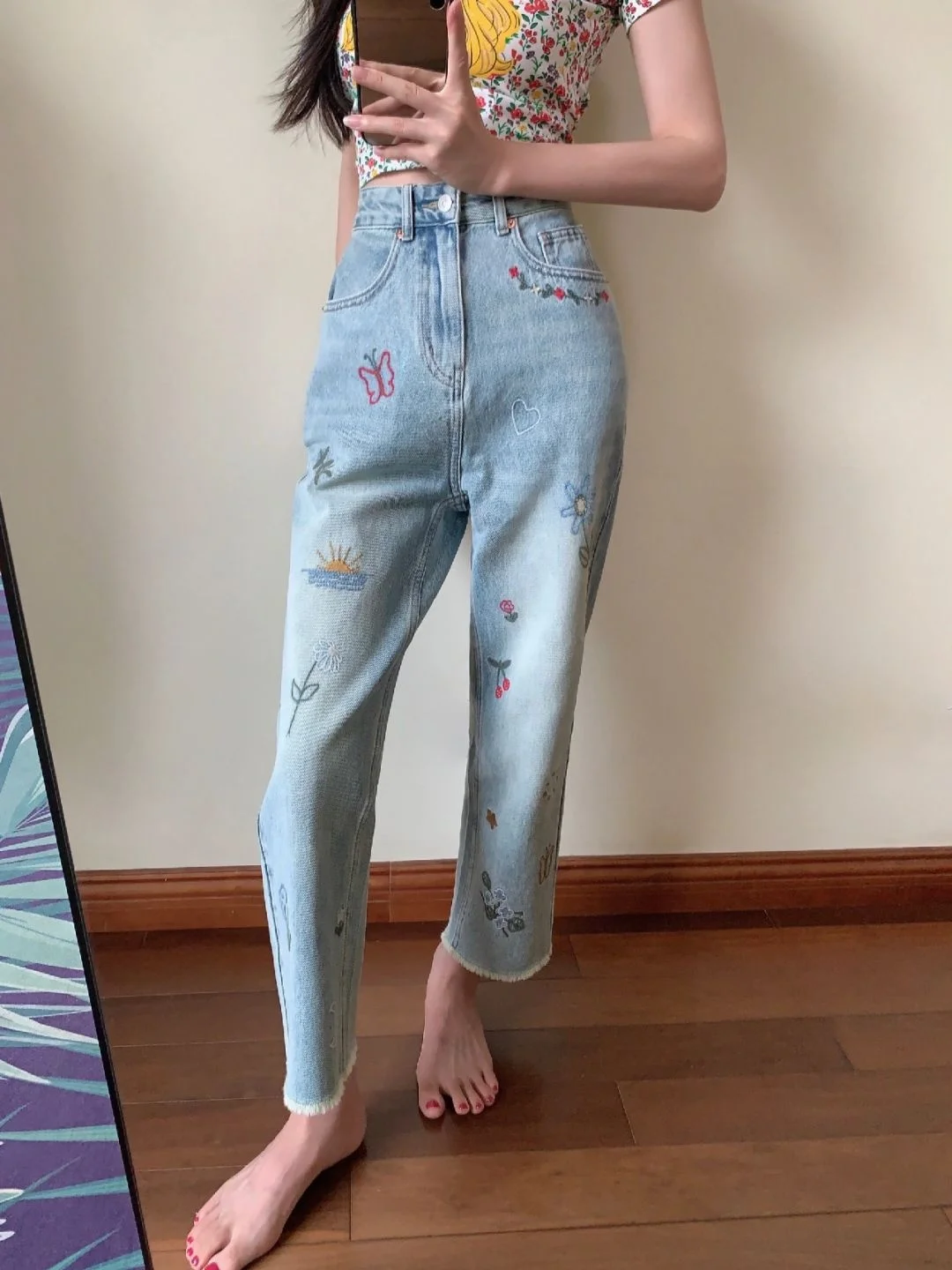 

Retro American Waed Frayed Hem Denim Jeans Women's Loose Wide Leg Straight Cut Nine Pointed Pants Autumn New Sle