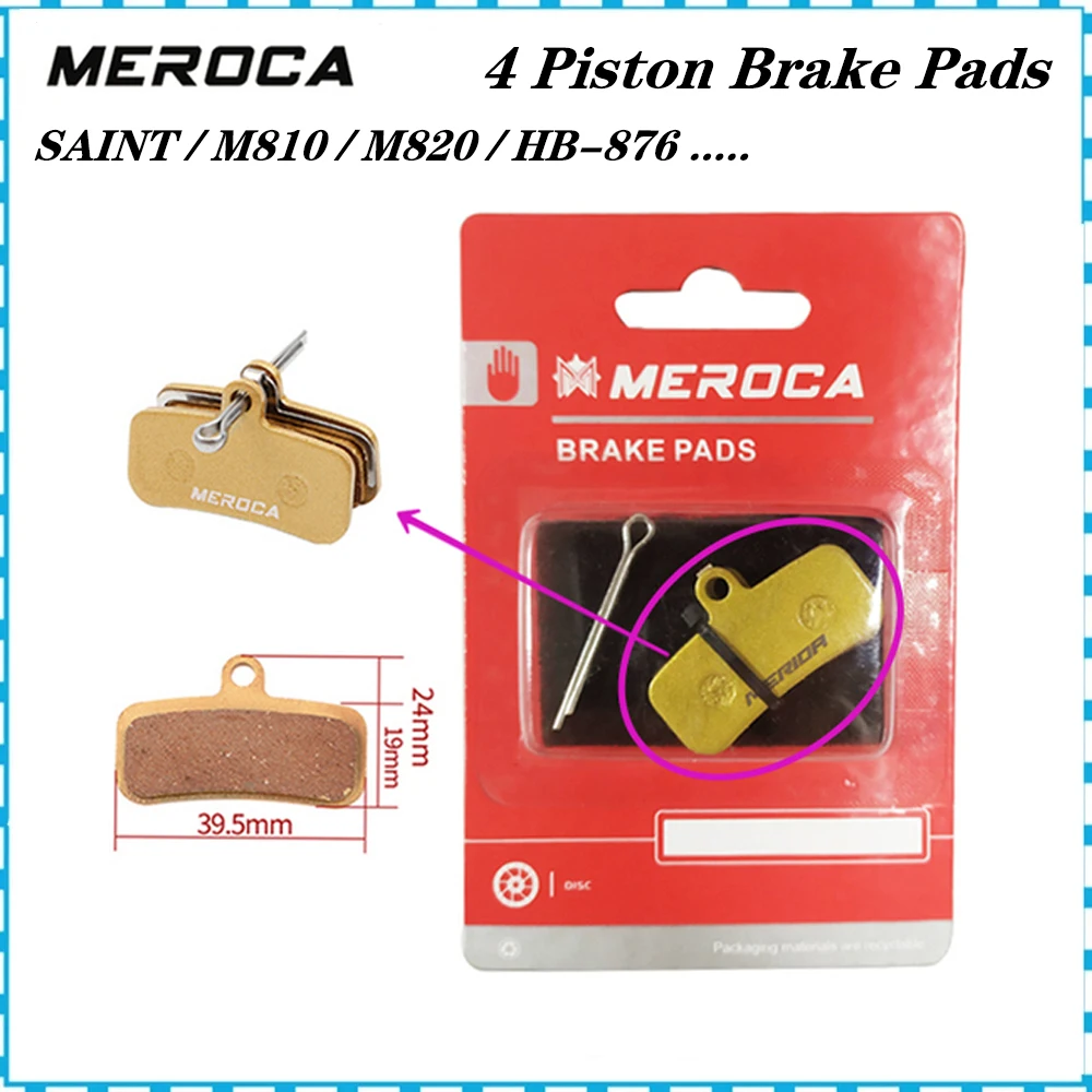 MEROCA 4 Piston Mtb Bike Hydraulic Brake Pads For Saint M810 M820 Zeem640 Cycling Bicycle Parts Copper-based Metal Brake Pads