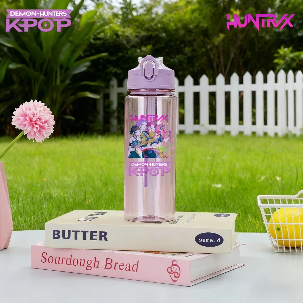 ل KPop شيطان الصيادين 800 مللي الأطفال الكرتون كوب بلاستك أنيمي HUNTR/X شفافة القش زجاجة ماء الهدايا الطرفية