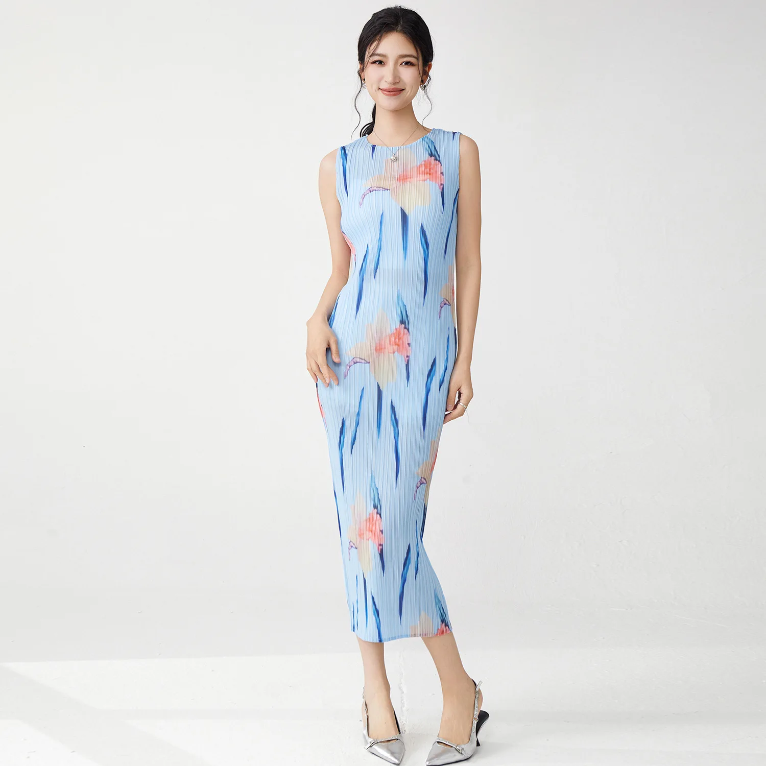 

Women Casual Dresses Round Neck Sleeveless Printed Loose Large Size Design Elegant Dresses 2025 Summer New Female Clothing