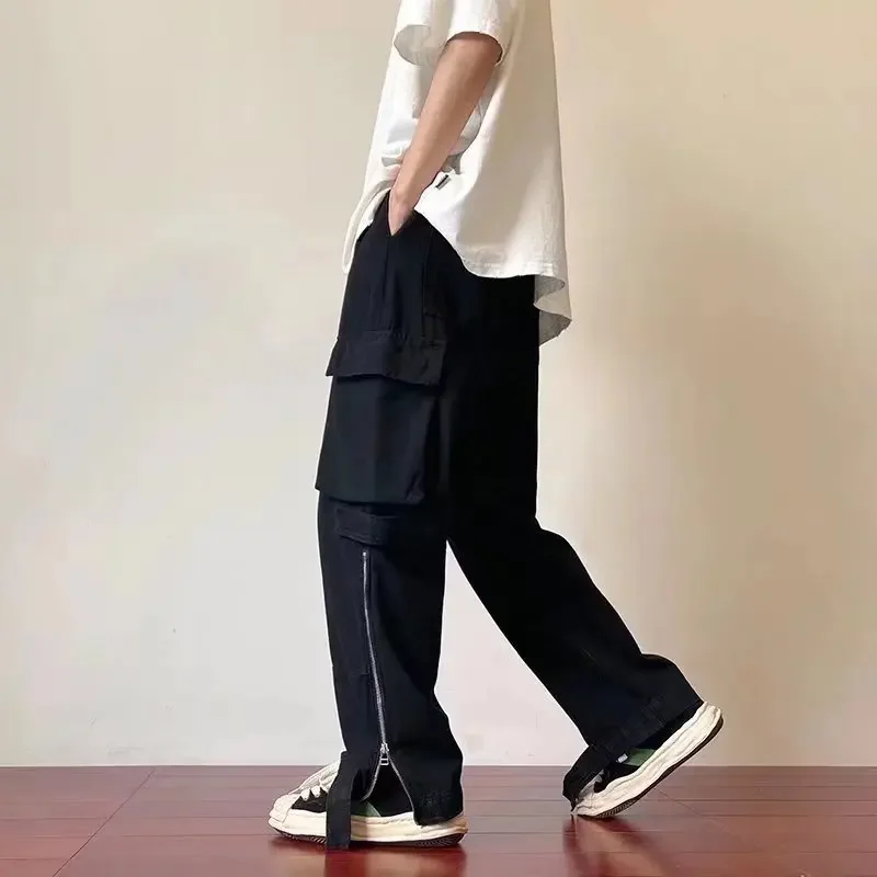 Тонкий американский Ретро комбинезон с несколькими карманами для мужчин, брюки и женские свободные модные брендовые белые прямые повседневные брюки
